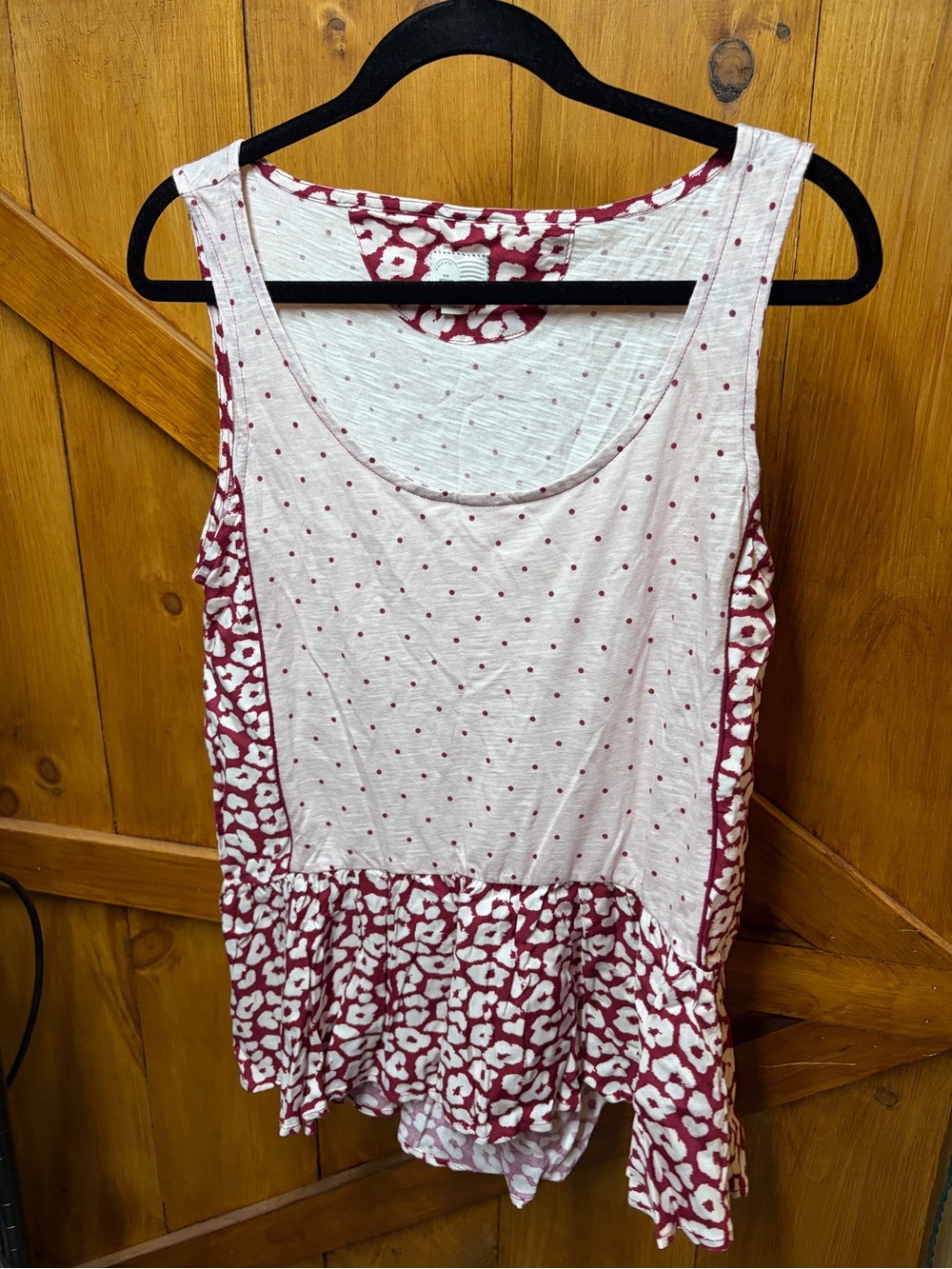 Women's Burgundy & White Patterned Peplum Tank Top